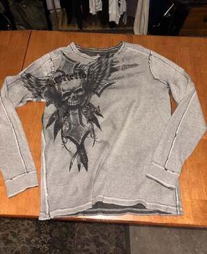 Affliction Live Fast Graphic Waffle Knit Long Sleeve Shirt L